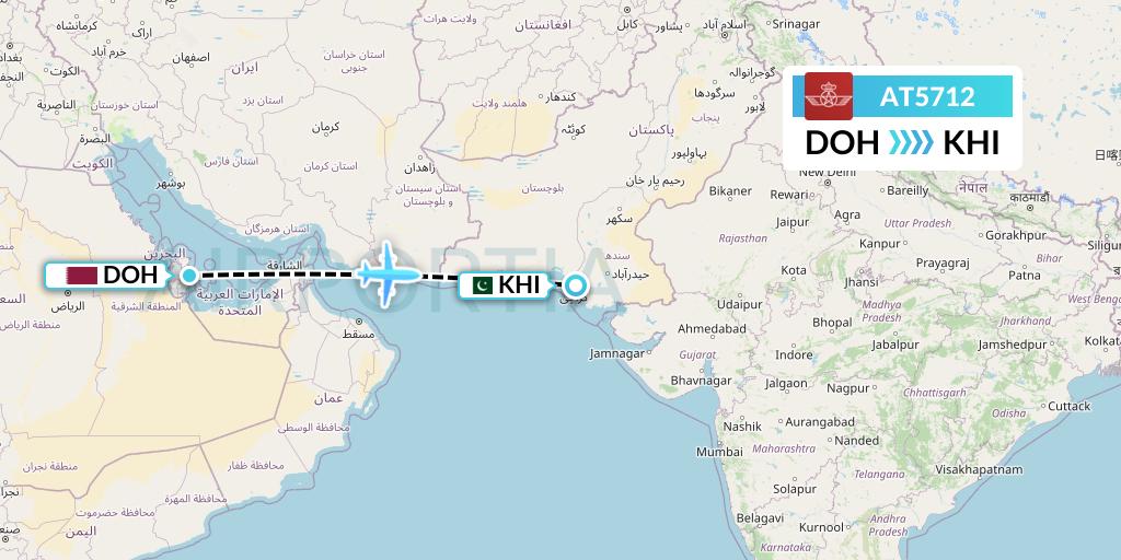 AT5712 Royal Air Maroc Flight Map: Doha to Karachi