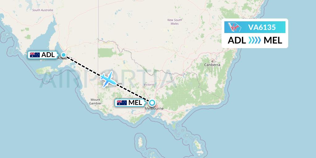 VA6135 Virgin Australia Flight Map: Adelaide to Melbourne