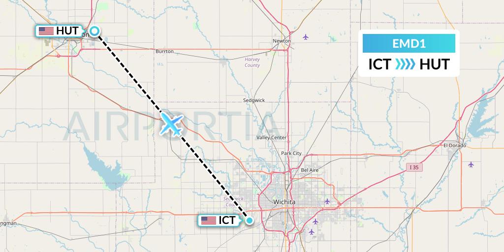 EMD1 Eaglemed Flight Map: Wichita to Hutchinson