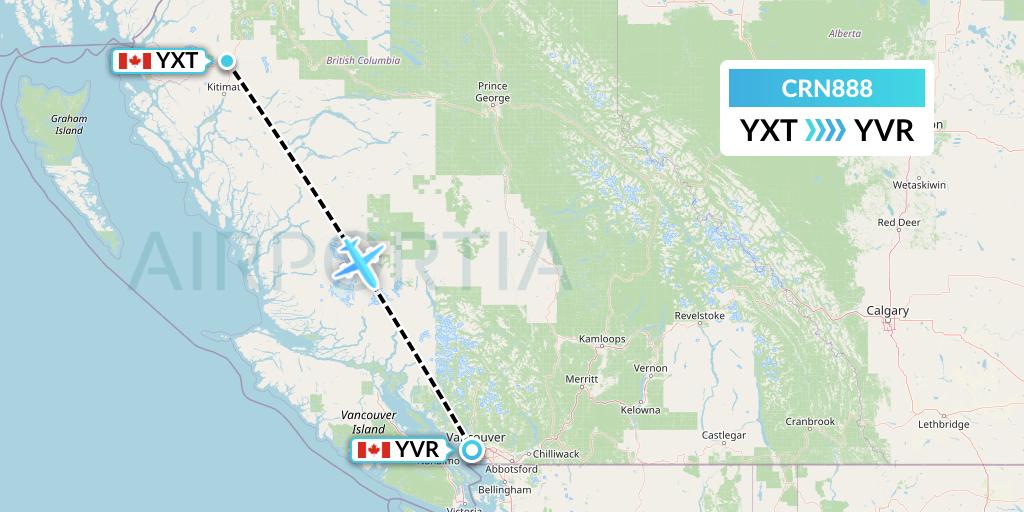 CRN888 Aerocaribbean Flight Map: Terrace to Vancouver