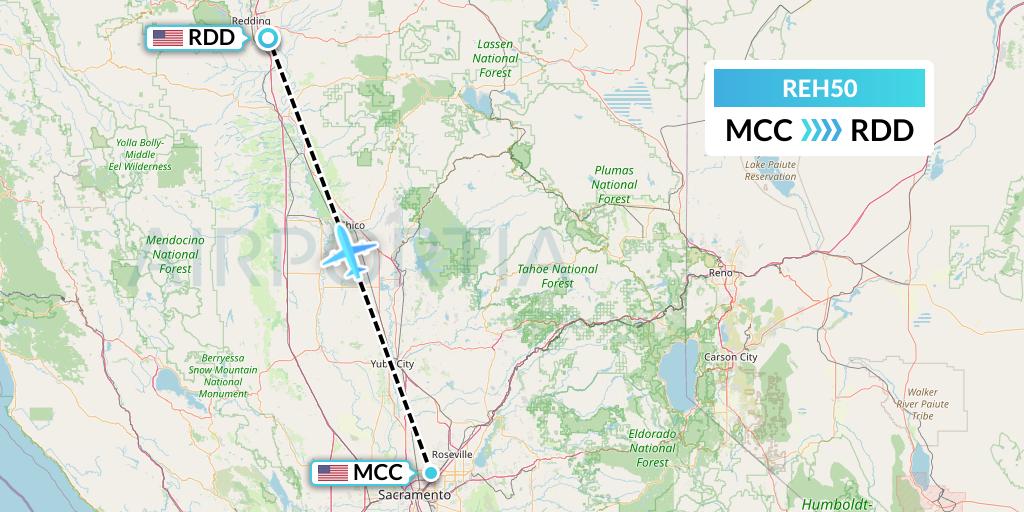 REH50 Reach Air Medical Services Flight Map: Sacramento to Redding