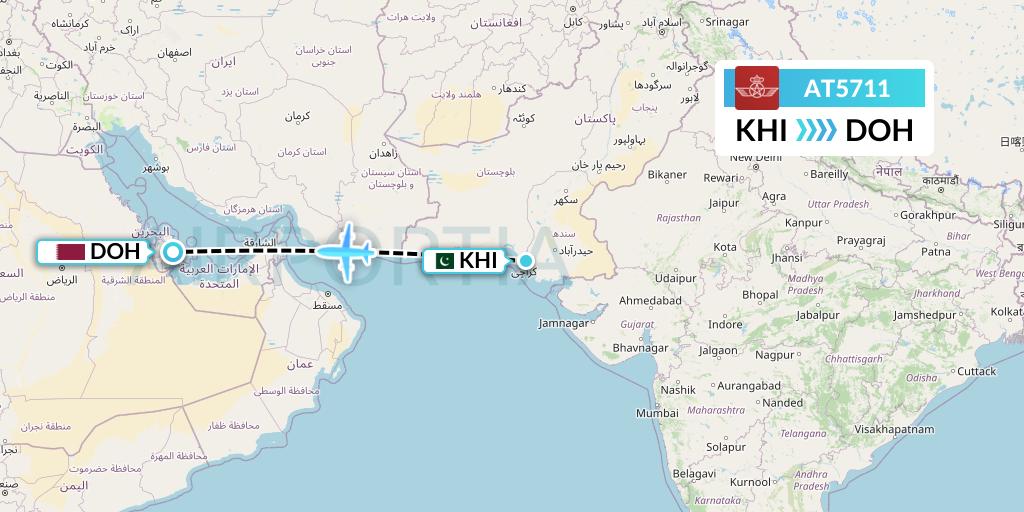 AT5711 Royal Air Maroc Flight Map: Karachi to Doha