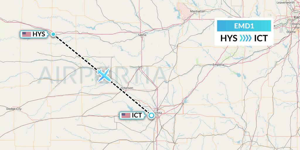 EMD1 Eaglemed Flight Map: Hays to Wichita