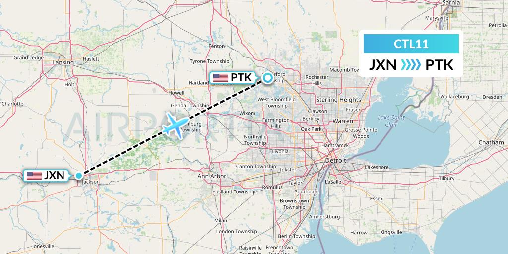 CTL11 Central Airlines Flight Map: Jackson to Oakland County