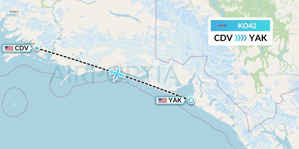 KO42 Komiaviatrans Flight Map: Cordova to Yakutat