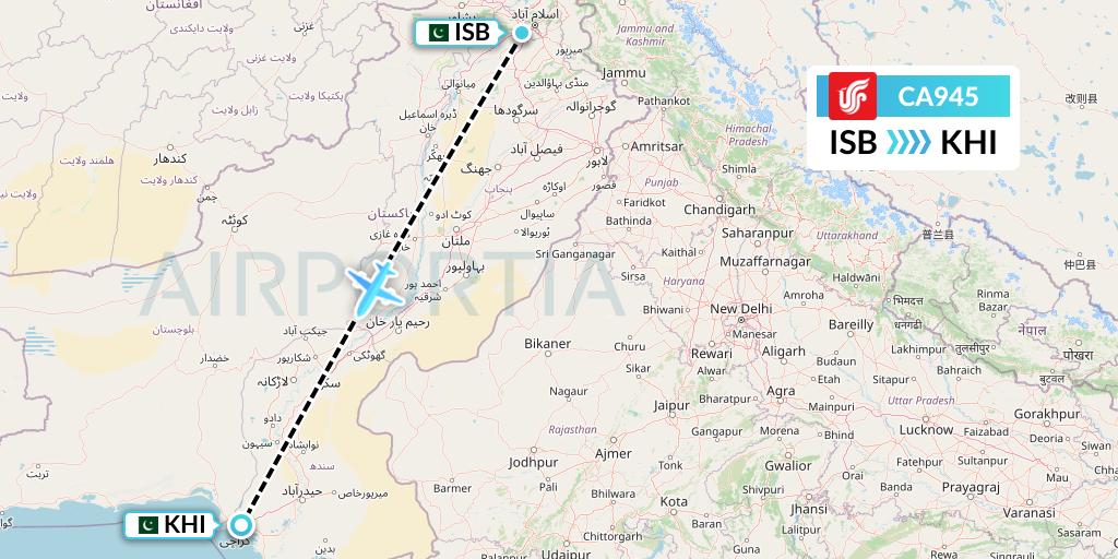 CA945 Air China Flight Map: Islamabad to Karachi