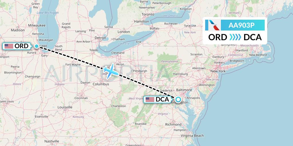 AA903P American Airlines Flight Map: Chicago to Washington