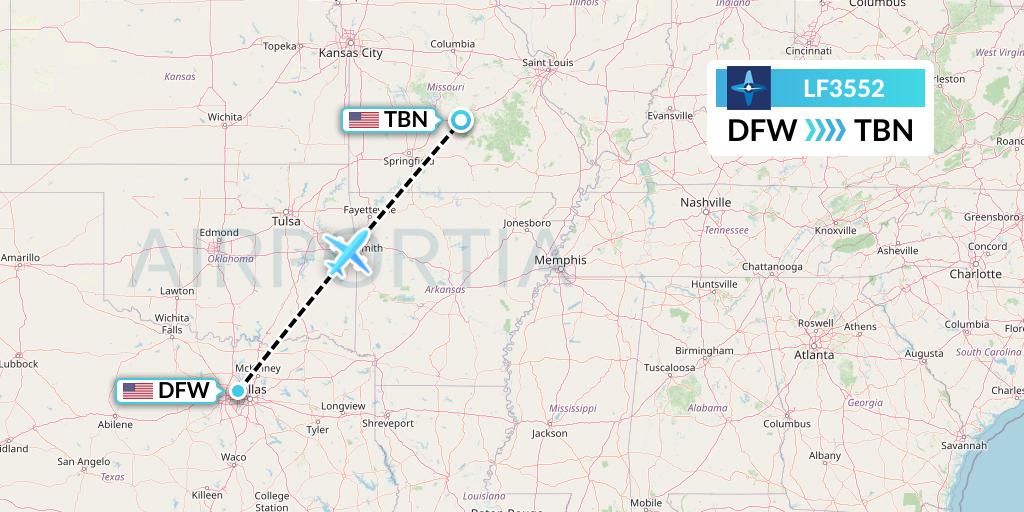 LF3552 Corporate Flight Management Flight Map: Dallas to Waynesville