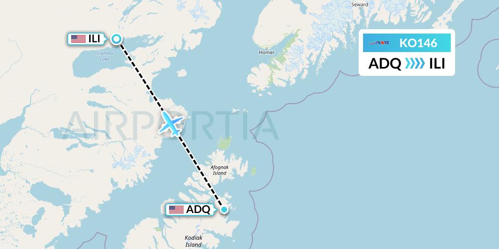 KO146 Komiaviatrans Flight Map: Kodiak to Iliamna