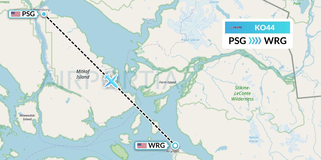 KO44 Komiaviatrans Flight Map: Petersburg to Wrangell