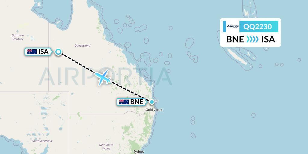 QQ2230 Alliance Airlines Flight Map: Brisbane to Mount Isa