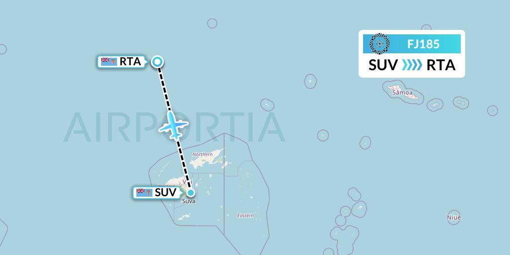 FJ185 Fiji Airways Flight Map: Suva to Rotuma