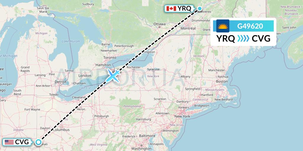 G49620 Allegiant Air Flight Map: Trois-Rivieres to Cincinnati