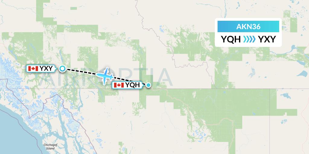 AKN36 Alkan Air Flight Map: Watson Lake to Whitehorse