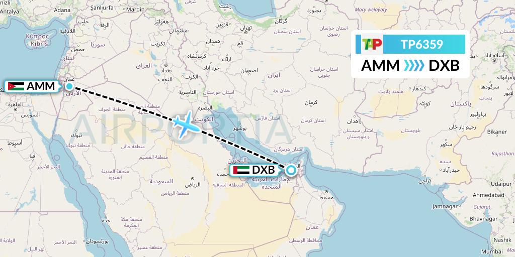 TP6359 TAP Portugal Flight Map: Amman to Dubai