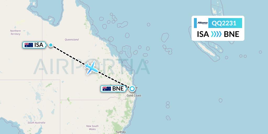 QQ2231 Alliance Airlines Flight Map: Mount Isa to Brisbane