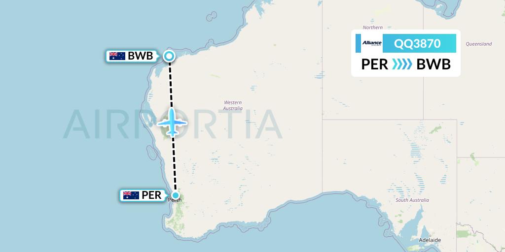 QQ3870 Alliance Airlines Flight Map: Perth to Barrow Island