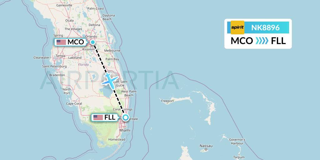 NK8896 Spirit Airlines Flight Map: Orlando to Fort Lauderdale