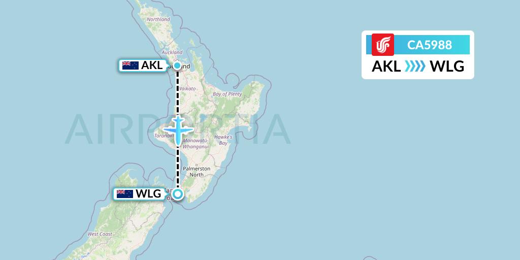 CA5988 Air China Flight Map: Auckland to Wellington
