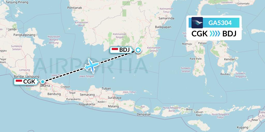 GA5304 Garuda Indonesia Flight Map: Jakarta to Banjarmasin