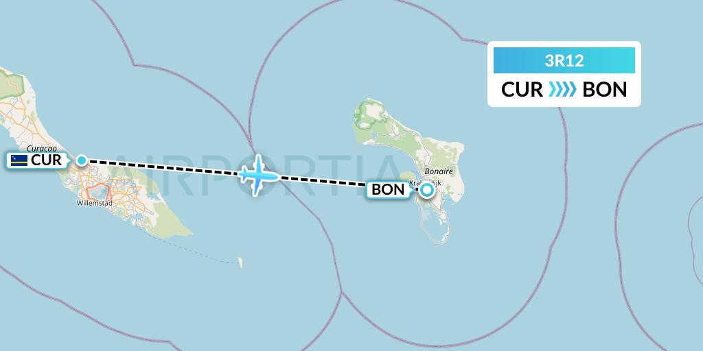 3R12 Divi Divi Air Flight Map: Willemstad to Bonaire