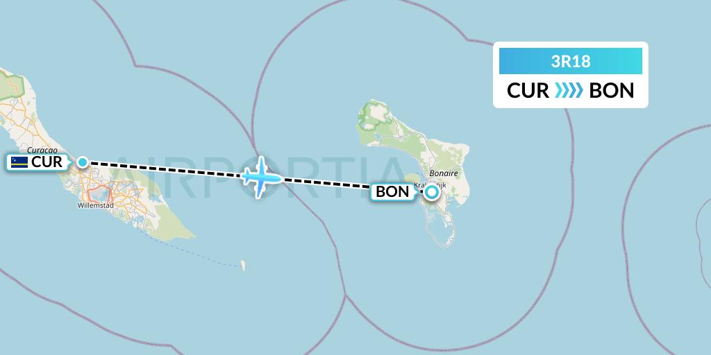 3R18 Divi Divi Air Flight Map: Willemstad to Bonaire