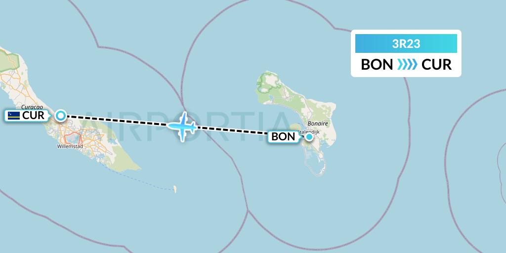3R23 Divi Divi Air Flight Map: Bonaire to Willemstad