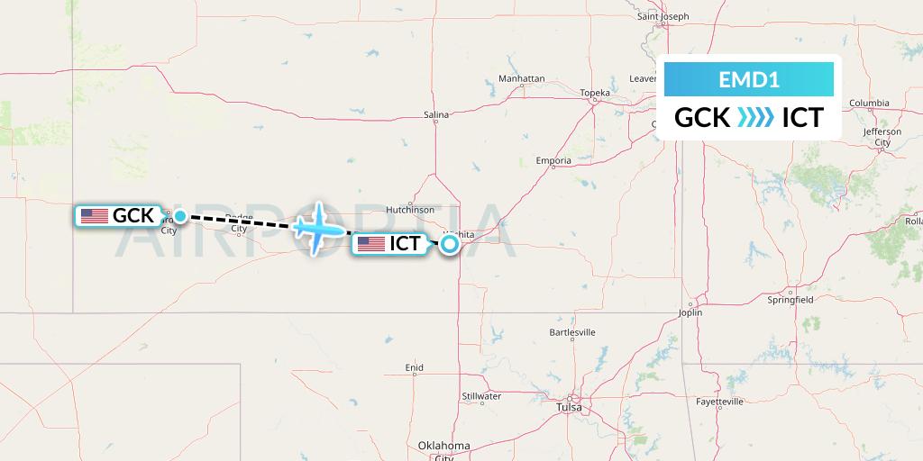 EMD1 Eaglemed Flight Map: Garden City to Wichita