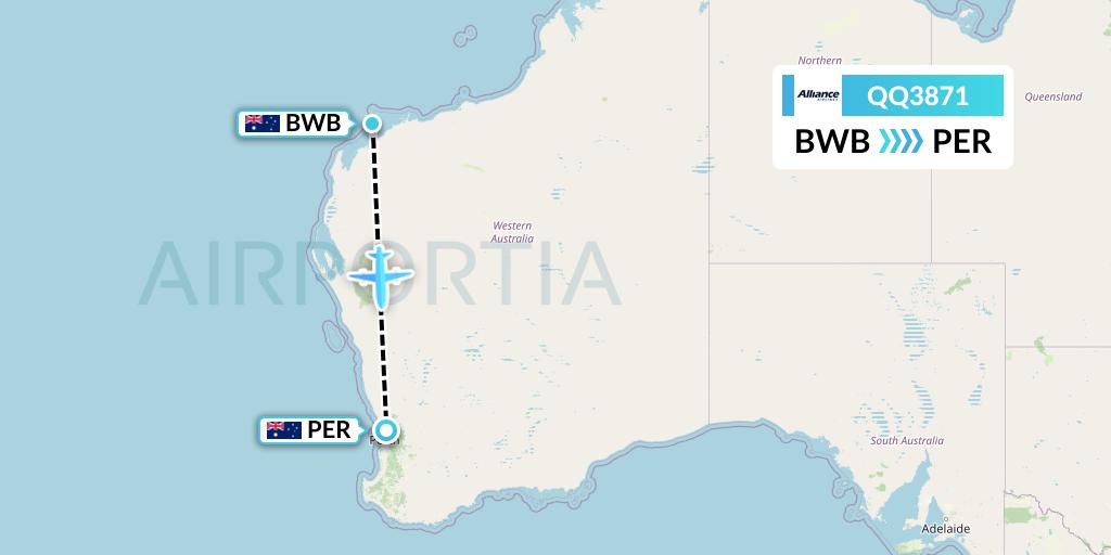 QQ3871 Alliance Airlines Flight Map: Barrow Island to Perth