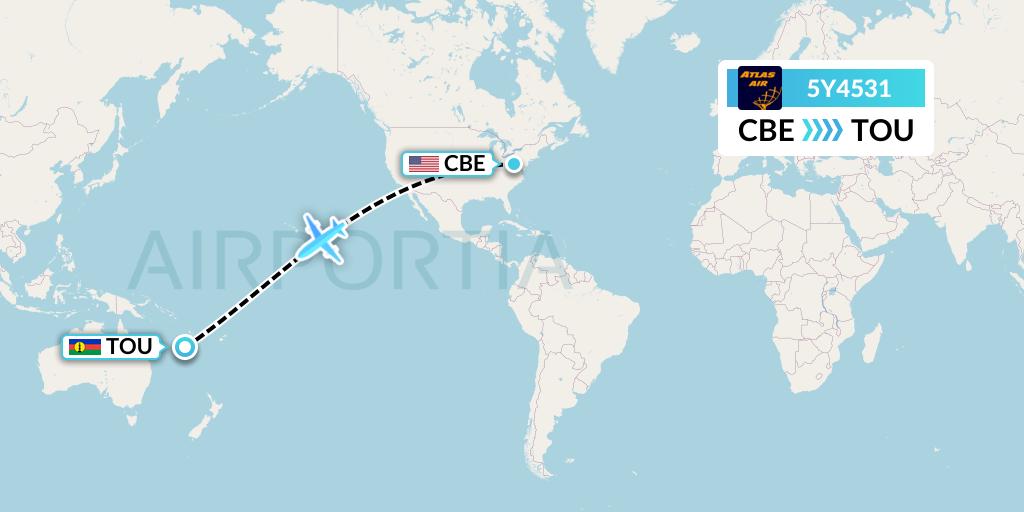 5Y4531 Atlas Air Flight Map: Cumberland to Touho