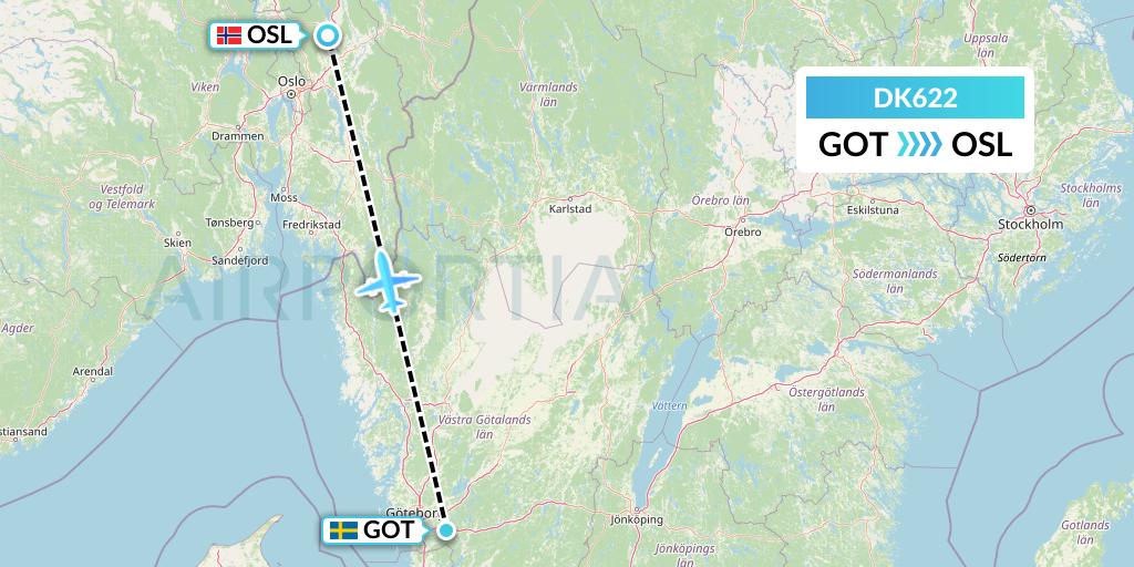 DK622 Thomas Cook Airlines Scandinavia Flight Map: Gothenburg to Oslo