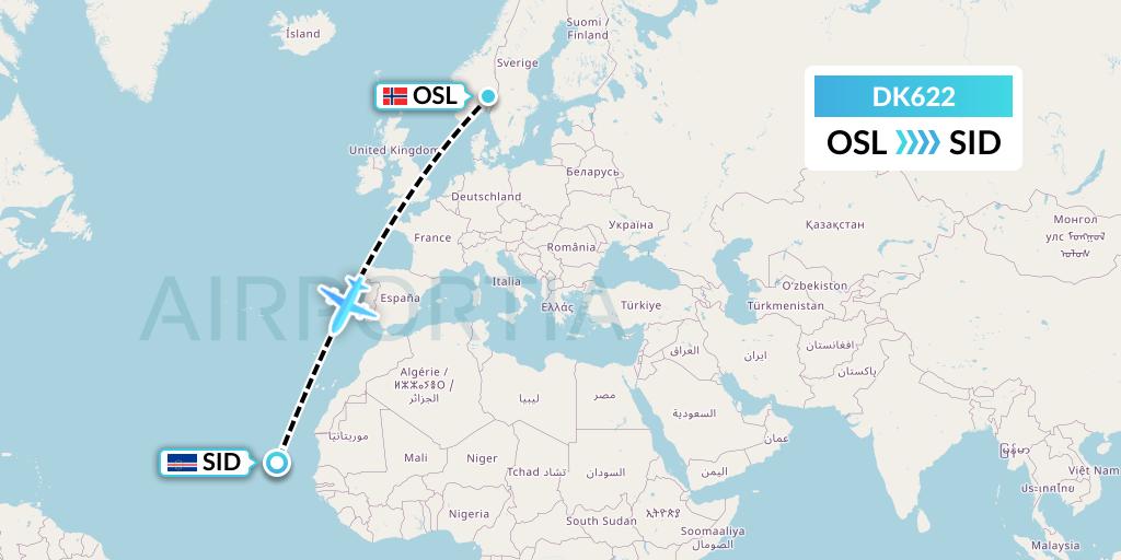 DK622 Thomas Cook Airlines Scandinavia Flight Map: Oslo to Espargos