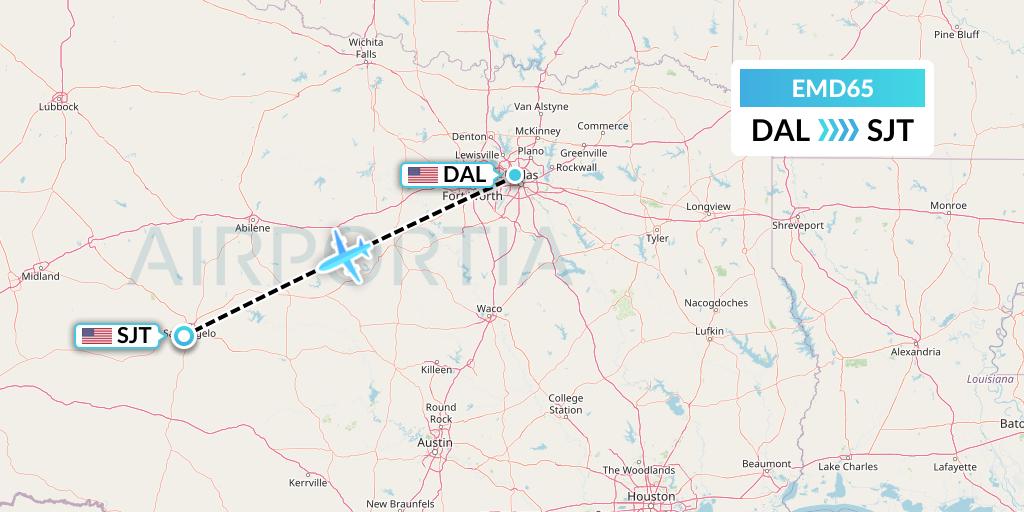 EMD65 Eaglemed Flight Map: Dallas to San Angelo