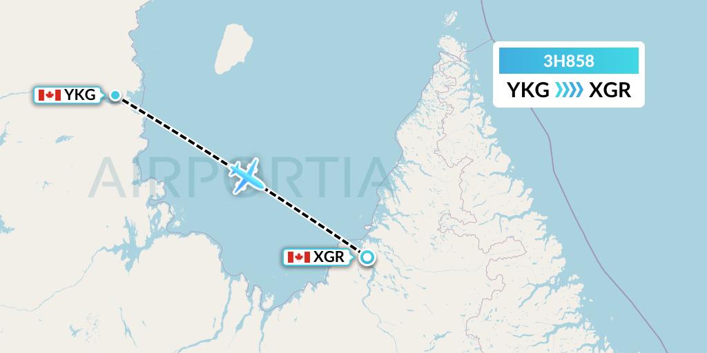 3H858 Air Inuit Flight Map: Kangirsuk to Kangiqsualujjuaq