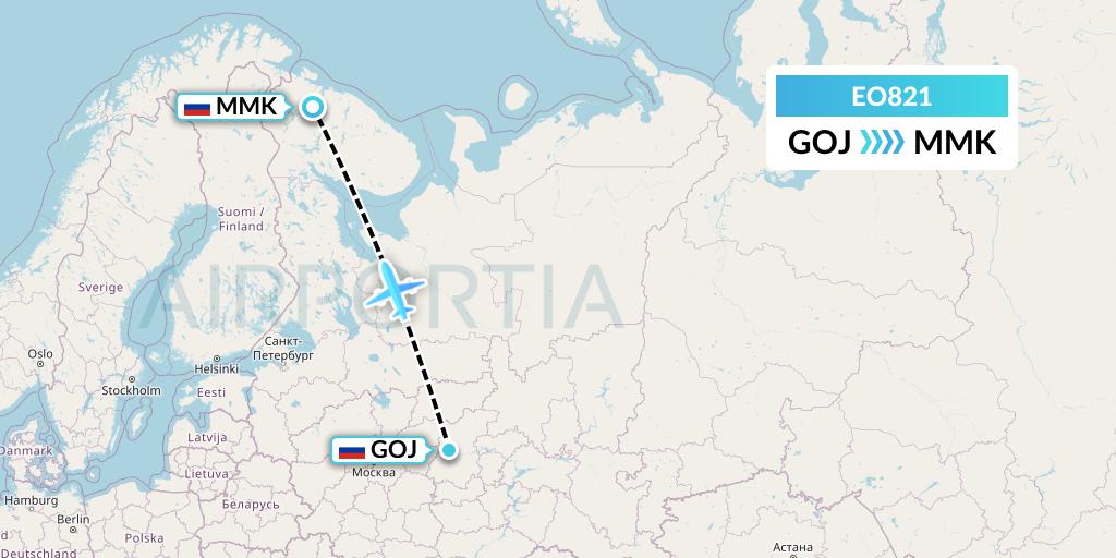 EO821 Pegas Fly Flight Map: Nizhny Novgorod to Murmansk