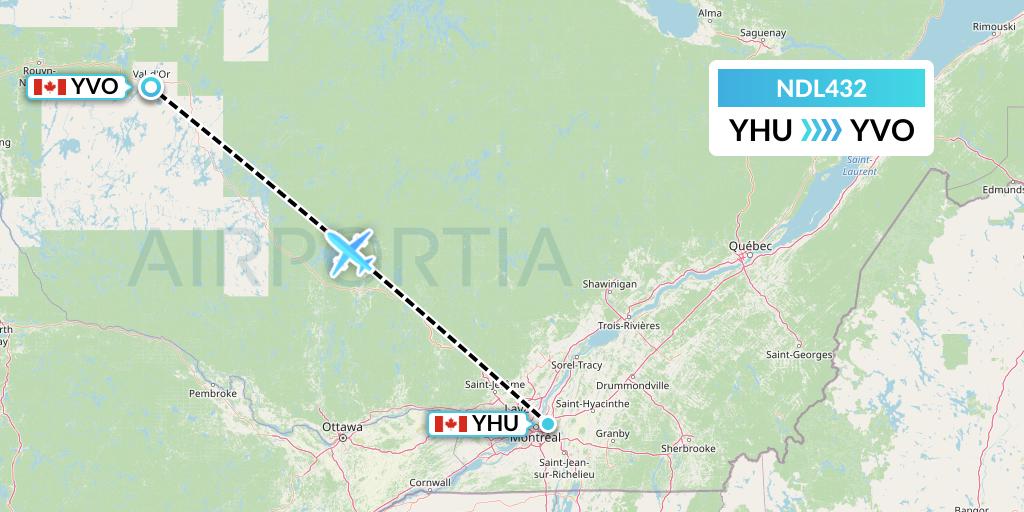 NDL432 Chrono Aviation Flight Map: Montreal to Val-d'Or