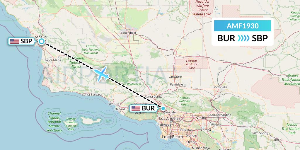 AMF1930 Ameriflight Flight Map: Burbank to San Luis Obispo