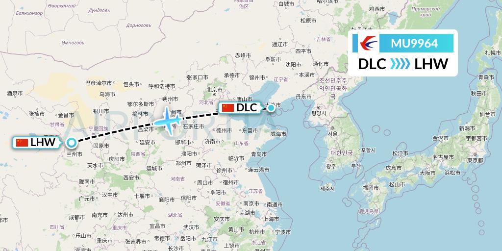 MU9964 China Eastern Airlines Flight Map: Dalian to Lanzhou