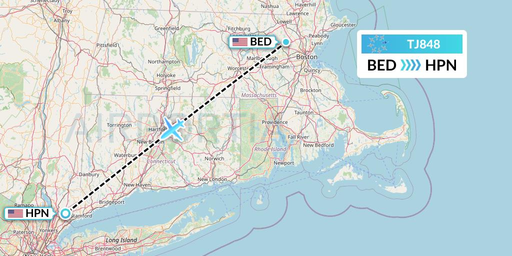 TJ848 Tradewind Aviation Flight Map: Bedford to White Plains