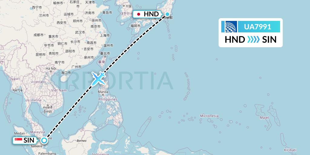 UA7991 United Airlines Flight Map: Tokyo to Singapore
