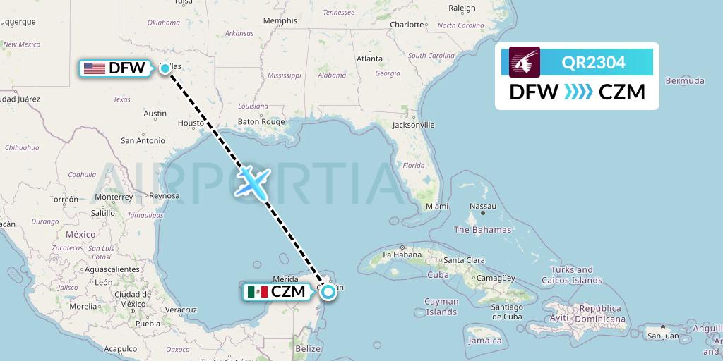 QR2304 Qatar Airways Flight Map: Dallas to Cozumel
