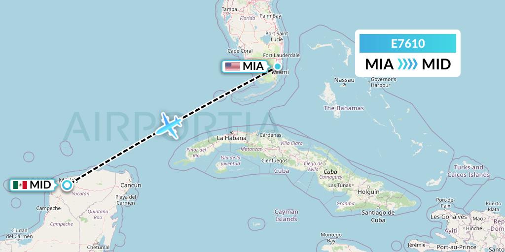 E7610 Equaflight Service Flight Map: Miami to Merida