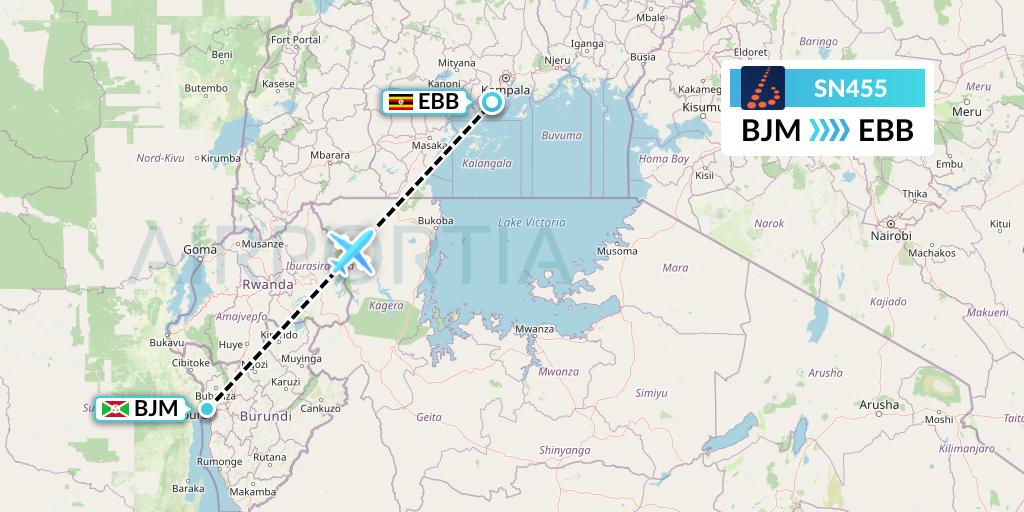 SN455 Brussels Airlines Flight Map: Bujumbura to Entebbe