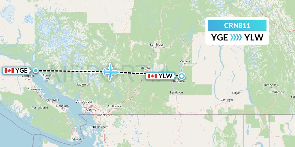 CRN811 Aerocaribbean Flight Map: Gorge Harbor to Kelowna
