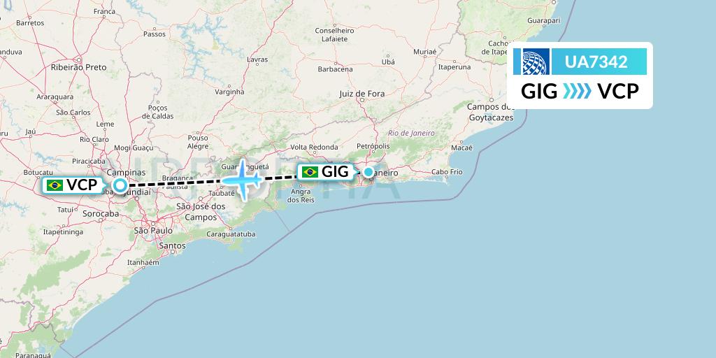 UA7342 United Airlines Flight Map: Rio de Janeiro to Campinas