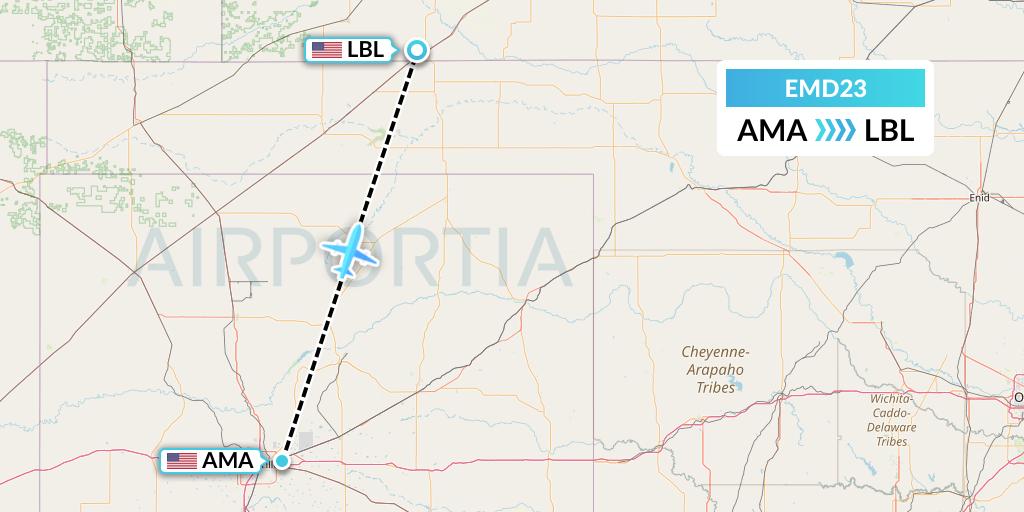 EMD23 Eaglemed Flight Map: Amarillo to Liberal