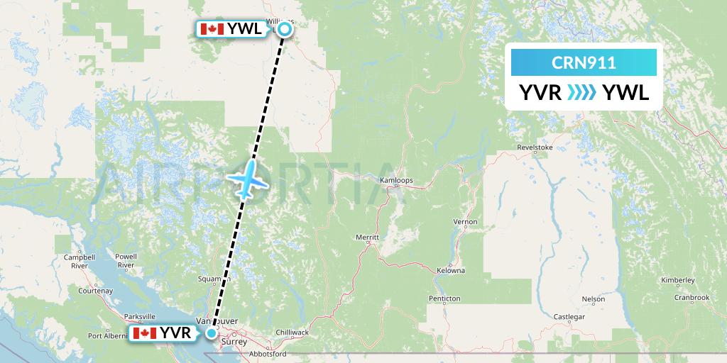 CRN911 Aerocaribbean Flight Map: Vancouver to Williams Lake