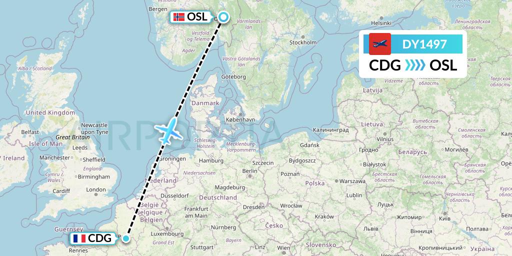 DY1497 Norwegian Flight Map: Paris to Oslo