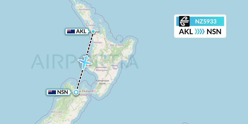 NZ5933 Air New Zealand Flight Map: Auckland to Nelson