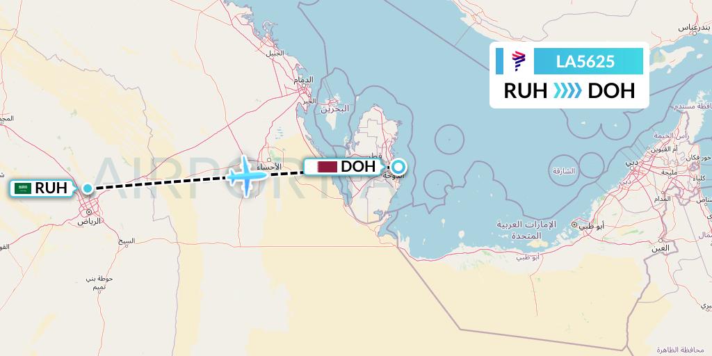 LA5625 LAN Airlines Flight Map: Riyadh to Doha
